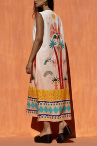 SLEEVELESS MIDI KAFTAN DRESS "POSITANO" MULTICOLOR