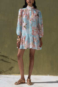 EMBELLISHED MINI DRESS LIGHT BLUE/PINK