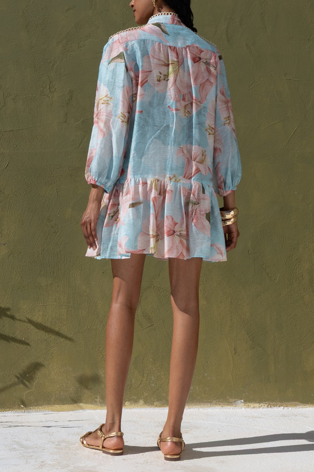 EMBELLISHED MINI DRESS LIGHT BLUE/PINK