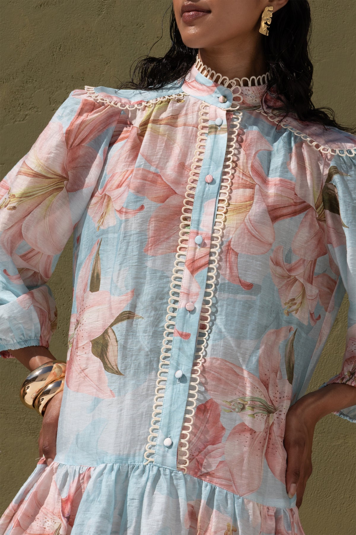 EMBELLISHED MINI DRESS LIGHT BLUE/PINK