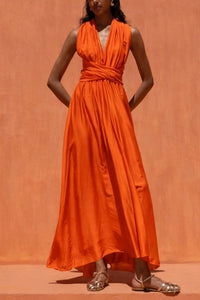LONG SLEEVELESS SILK/VISCOSE DRESS ORANGE