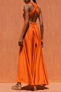 LONG SLEEVELESS SILK/VISCOSE DRESS ORANGE