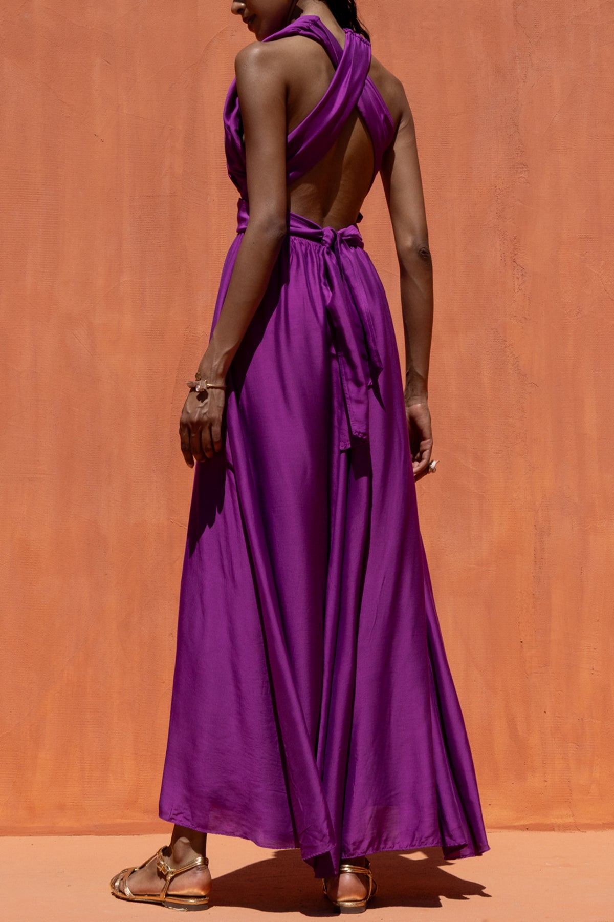 LONG SLEEVELESS SILK/VISCOSE DRESS PURPLE
