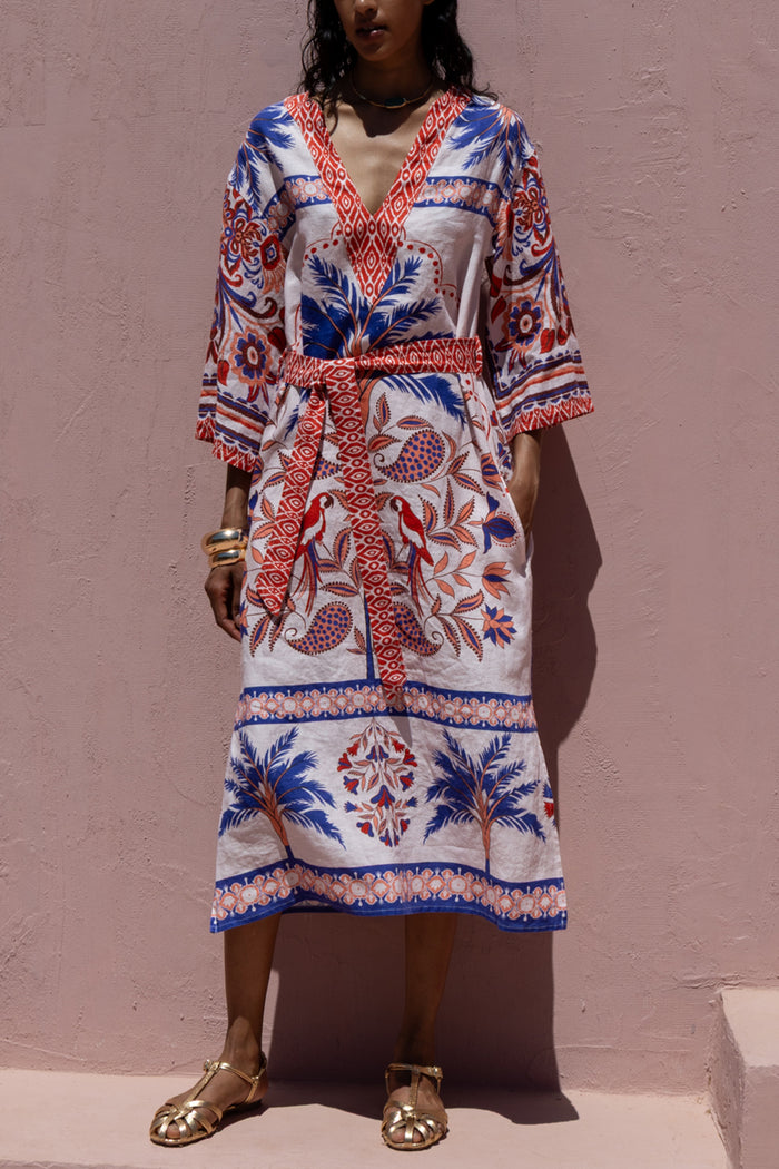 MIDI KAFTAN DRESS "PALMS" MULTICOLOR