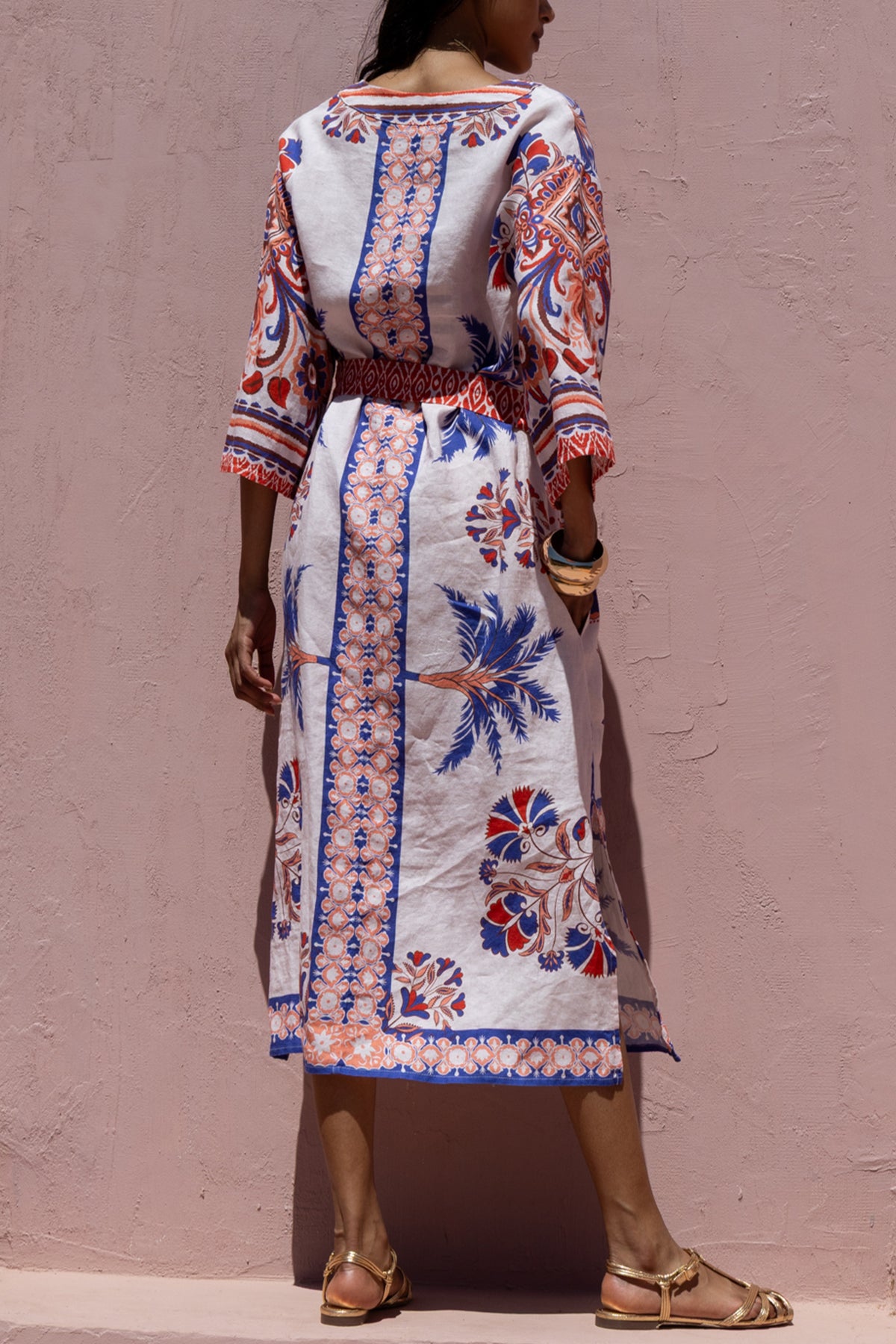 MIDI KAFTAN DRESS "PALMS" MULTICOLOR