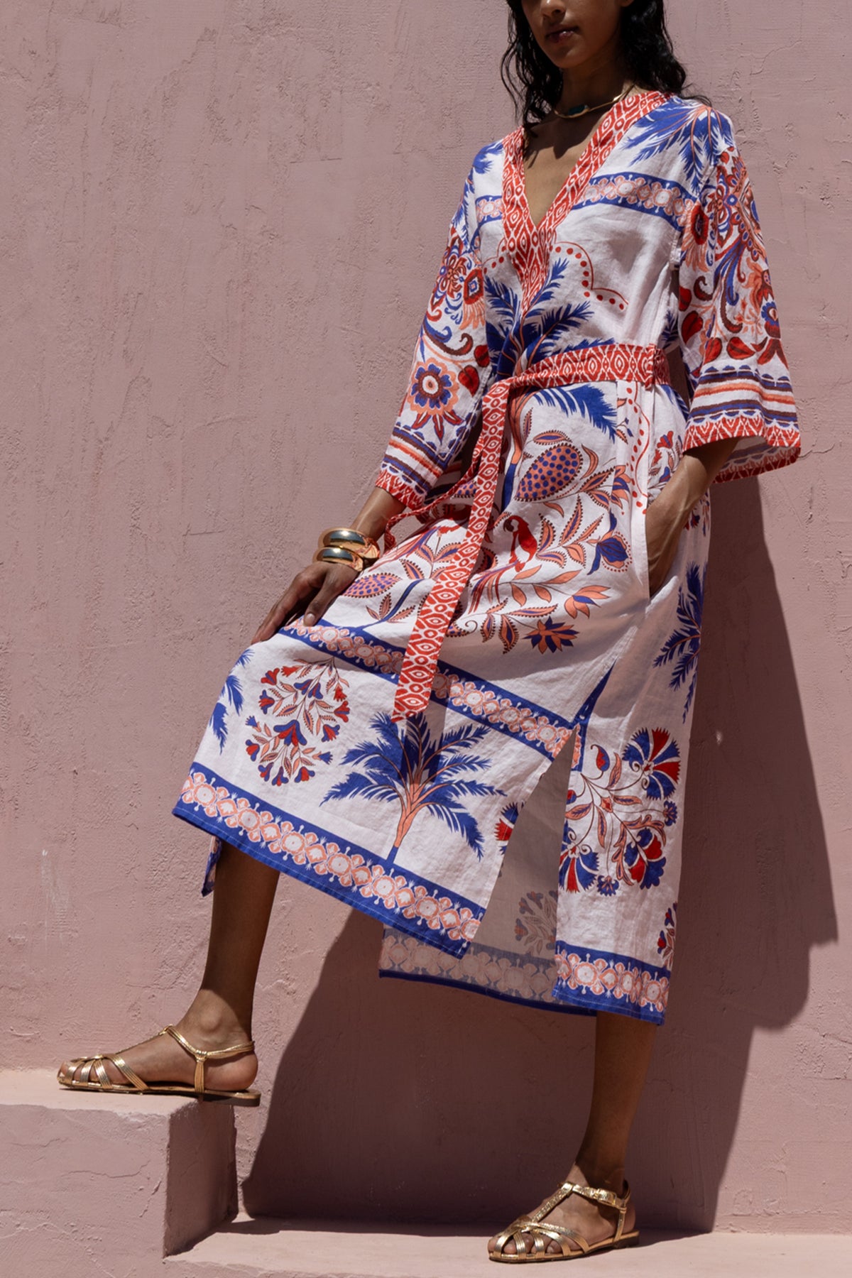 MIDI KAFTAN DRESS "PALMS" MULTICOLOR