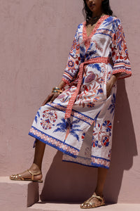 MIDI KAFTAN DRESS "PALMS" MULTICOLOR
