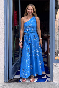 MIDI ONE SHOULDER DRESS "VARKIZA" BLUE/BOATS