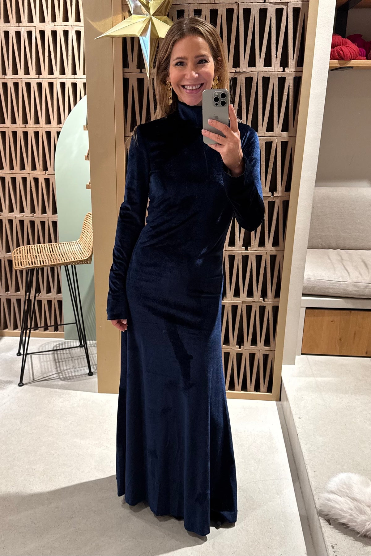 LONG VELVET DRESS MIDNIGHT BLUE