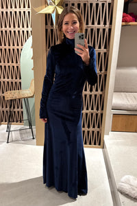 LONG VELVET DRESS MIDNIGHT BLUE