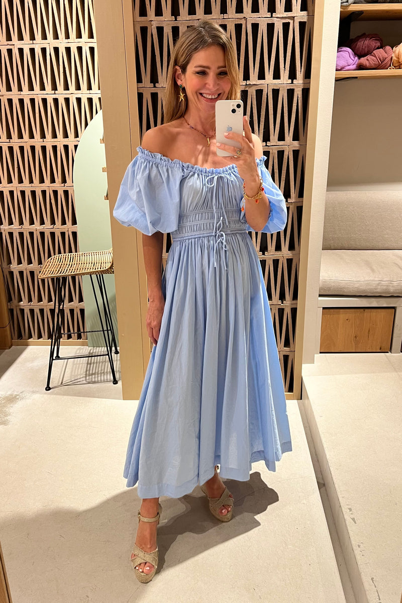 OFF-SHOULDER MIDI DRESS "ELENA" POWDER BLUE