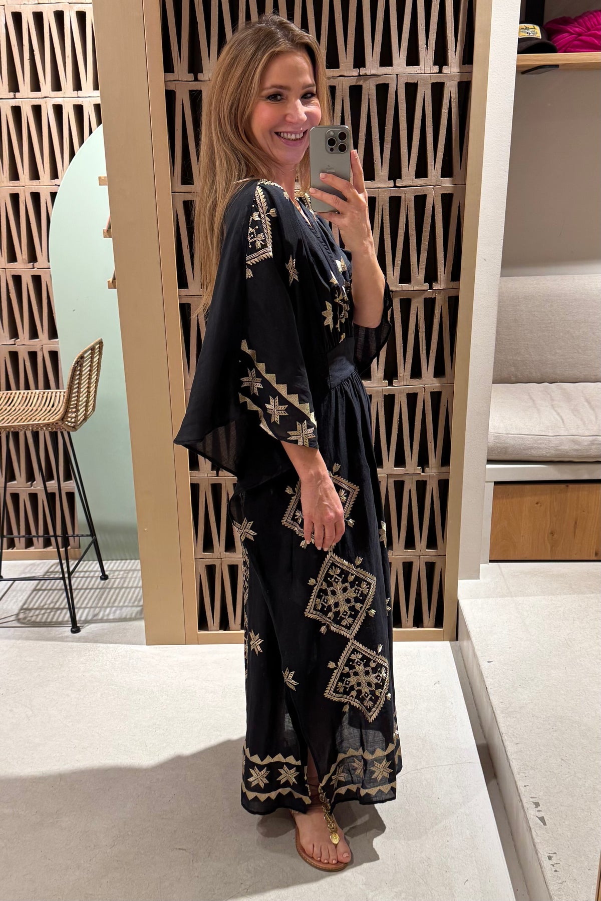 KIMONO RAMIE DRESS "LEFKADA" BLACK/GOLD