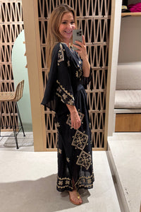 KIMONO RAMIE DRESS "LEFKADA" BLACK/GOLD