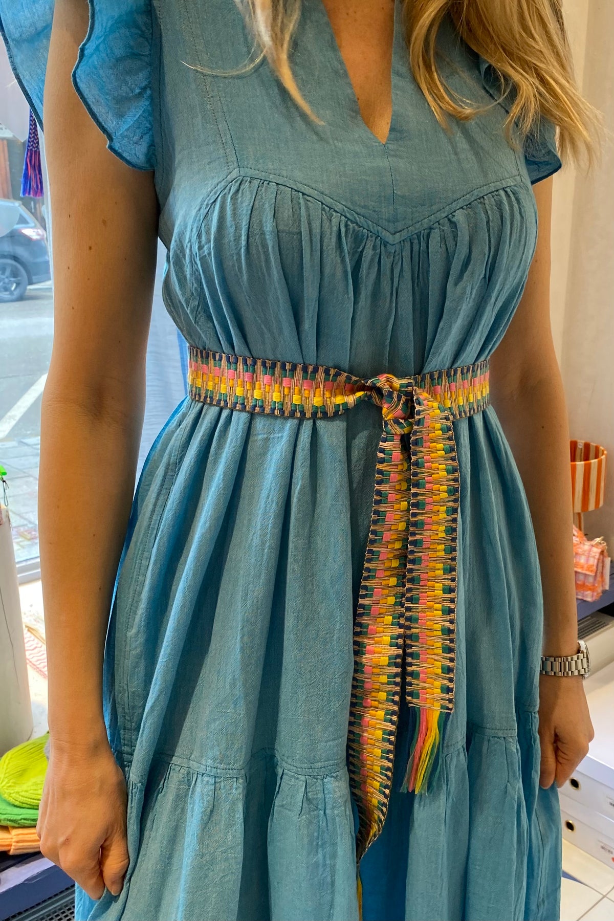 LONG COTTON GAZE DRESS "THIRA" TURQUOISE