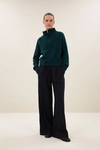 OVERSIZED PULLOVER WITH ZIPPER FOREST GREEN