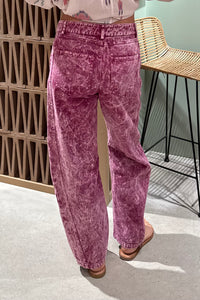 BARREL DENIM PANTS RASPBERRY