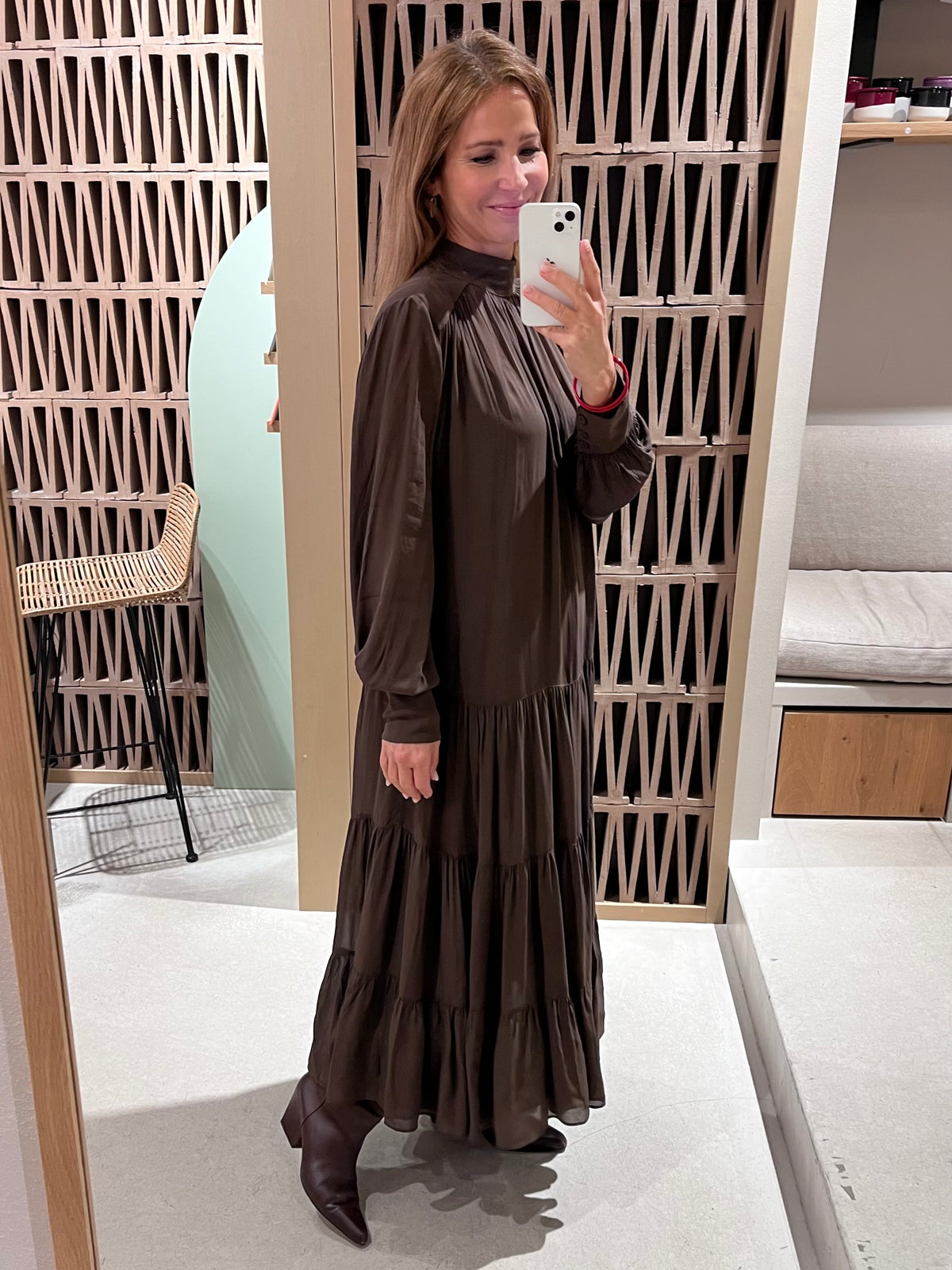 MIDI VISCOSE CHIFFON DRESS "SAFFON" BROWN