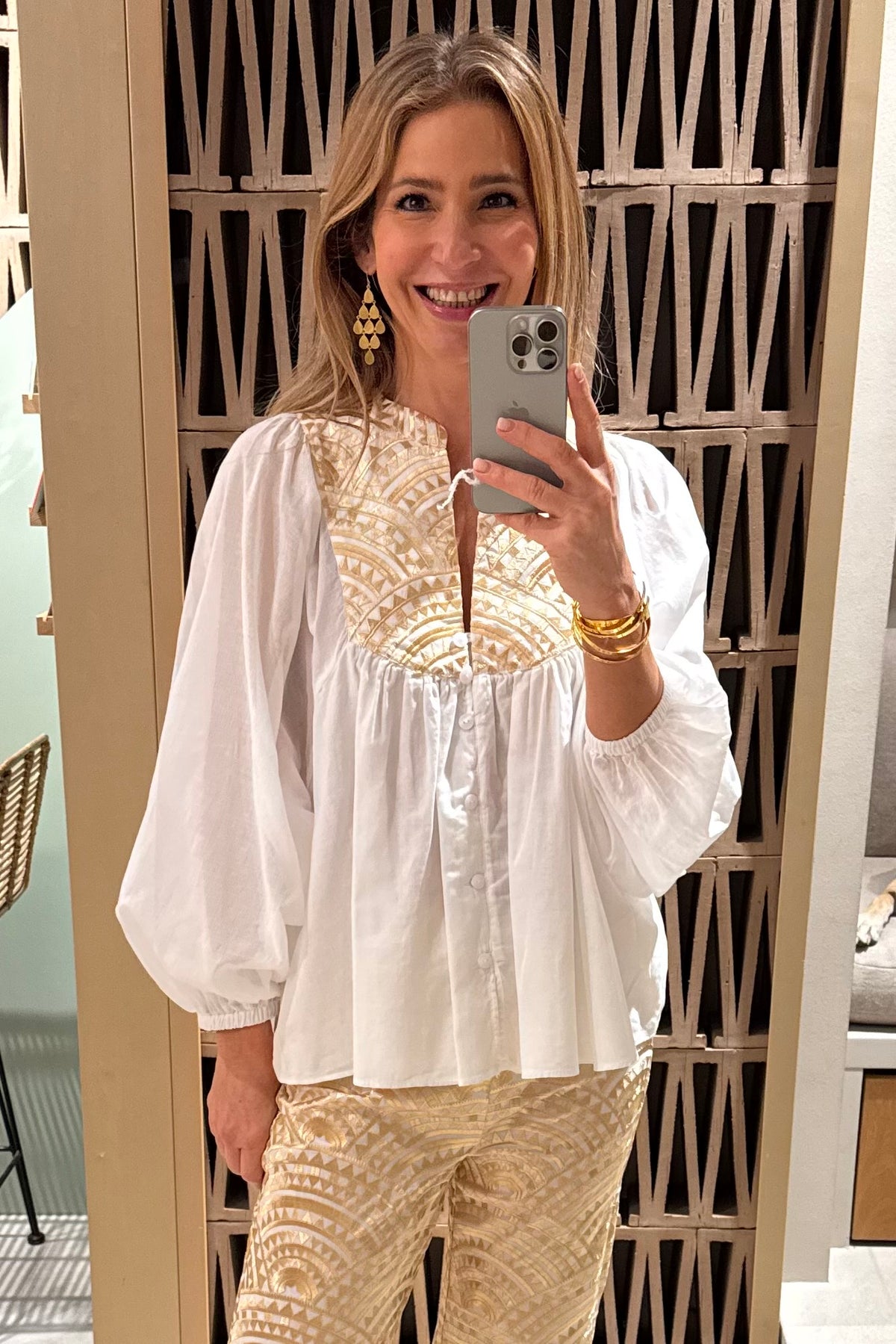 COTTON BLOUSE WITH BUTTONS "TRIANGLE" WHITE/GOLD