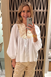 COTTON BLOUSE WITH BUTTONS "TRIANGLE" WHITE/GOLD
