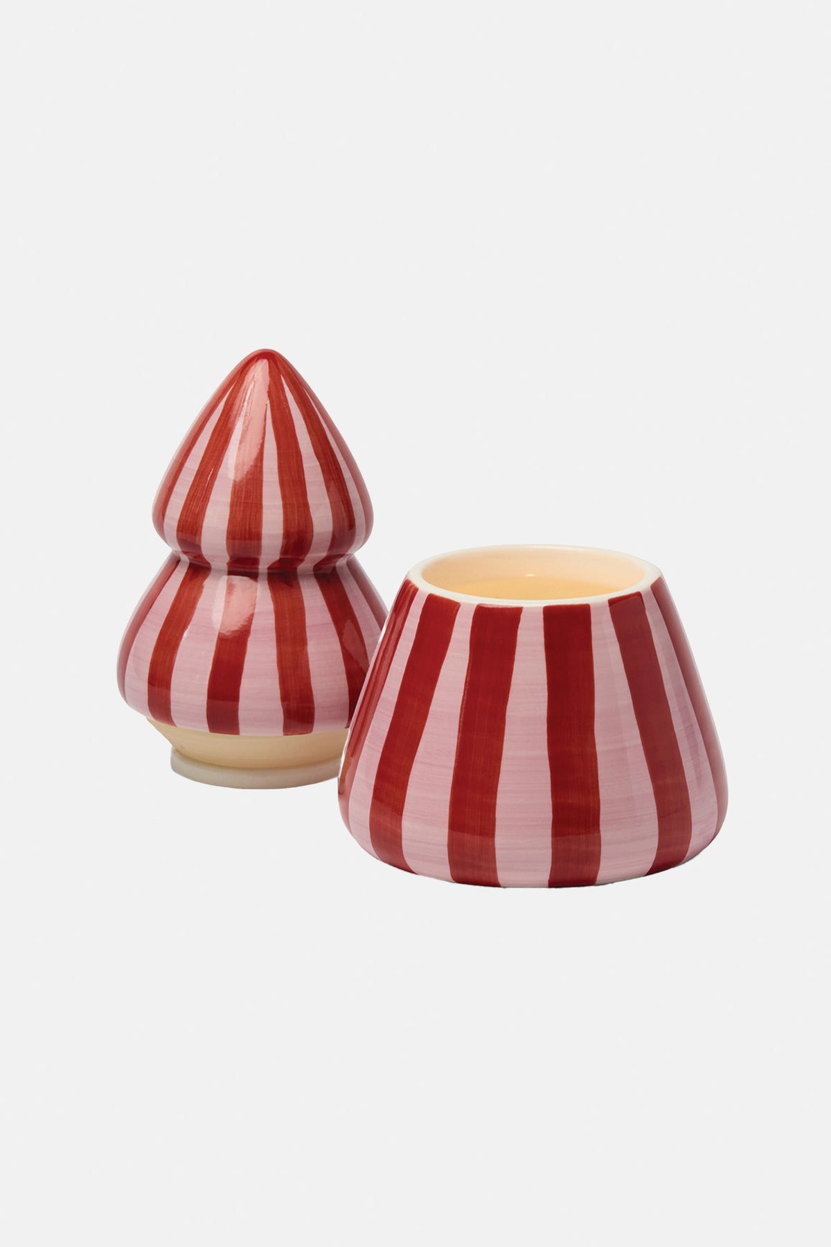 CERAMIC TREE CANDLE "PINK PEPPERMINT“ PINK/RED