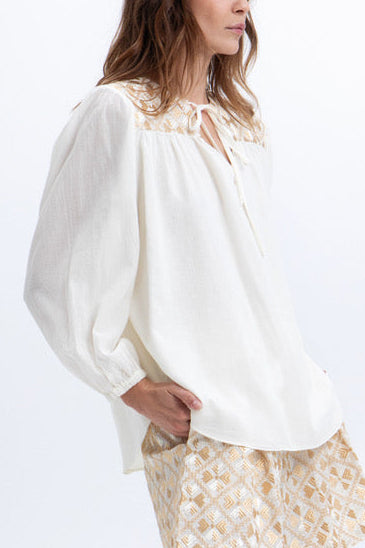 COTTON BLOUSE "FLAKES" WHITE/GOLD/CHAMPAGNE