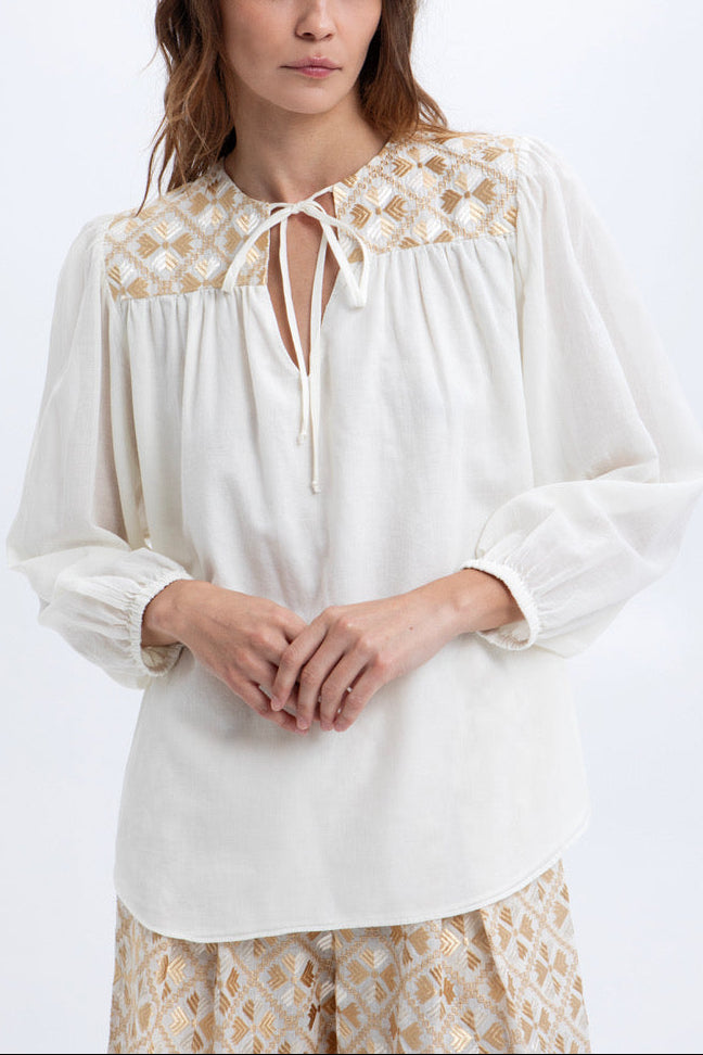 COTTON BLOUSE "FLAKES" WHITE/GOLD/CHAMPAGNE