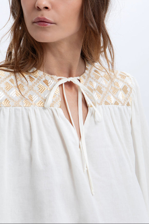 COTTON BLOUSE "FLAKES" WHITE/GOLD/CHAMPAGNE