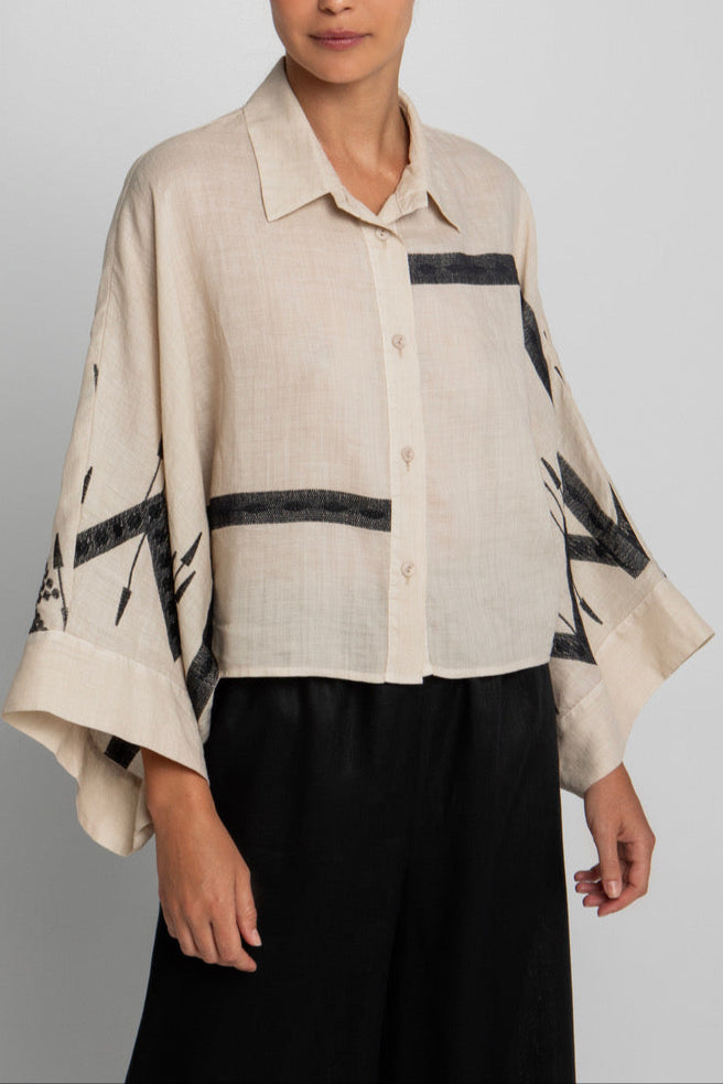 CROPPED BLOUSE "ROOTS" BEIGE/BLACK