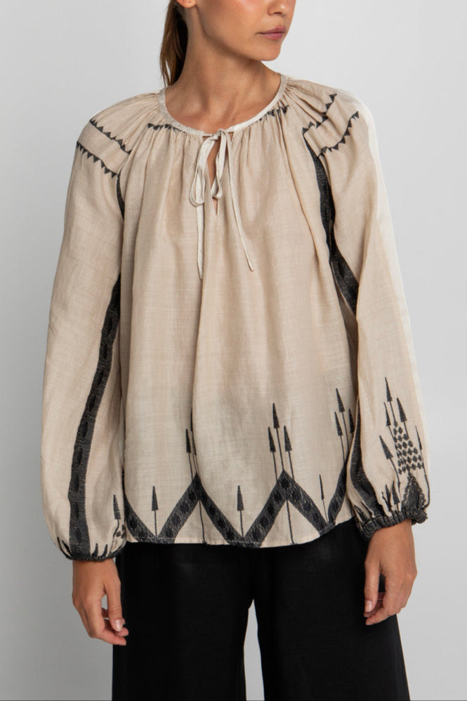 OVERSIZED BLOUSE "ROOTS" BEIGE/BLACK