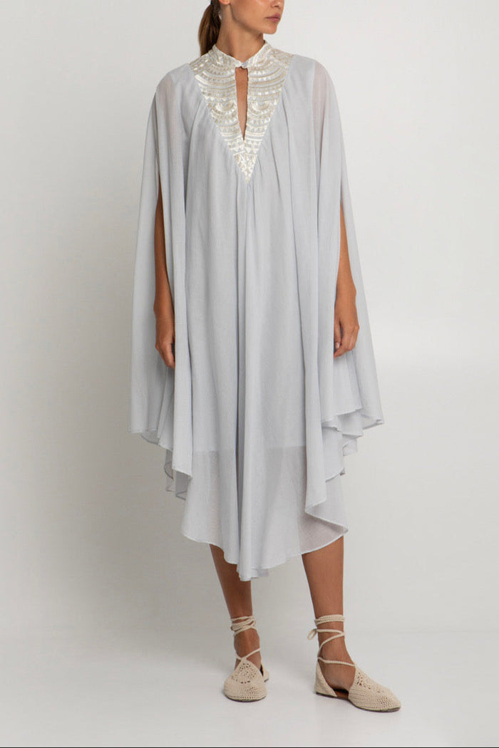 MIDI COTTON CAPE DRESS "TRIANGLE" LIGHT GREY/CHAMPAGNE