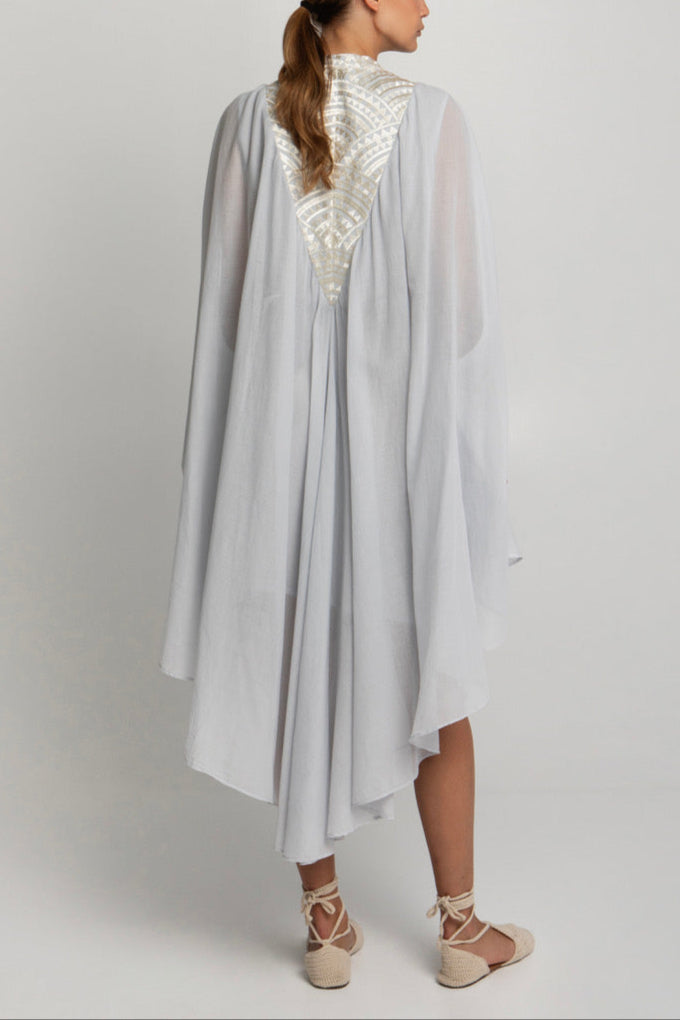 MIDI COTTON CAPE DRESS "TRIANGLE" LIGHT GREY/CHAMPAGNE