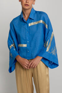 CROPPED BLOUSE "ROOTS" BLUE/GOLD