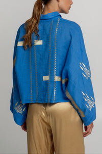 CROPPED BLOUSE "ROOTS" BLUE/GOLD