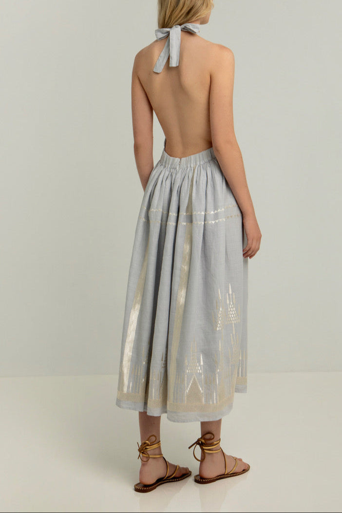 MIDI HALTERNECK DRESS "ROOTS" GREY/CHAMPAGNE