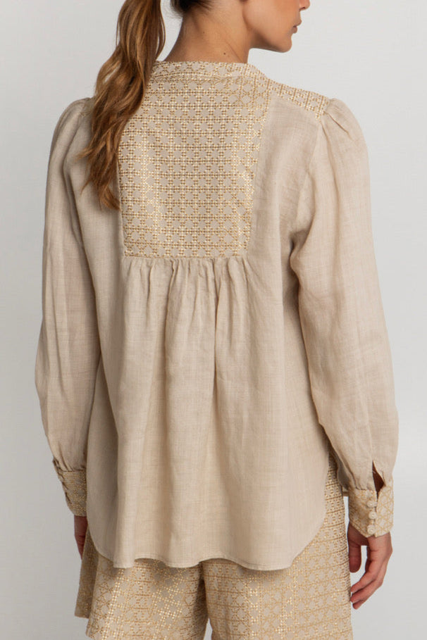 OVERSIZED COTTON BLOUSE "CROSS" BEIGE/GOLD