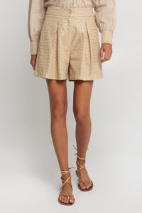 PLEATED COTTON SHORTS "CROSS" BEIGE/GOLD