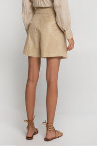 PLEATED COTTON SHORTS "CROSS" BEIGE/GOLD