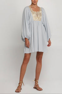 OVERSIZED SHORT COTTON DRESS "TRIANGLE" LIGHT GREY/GOLD