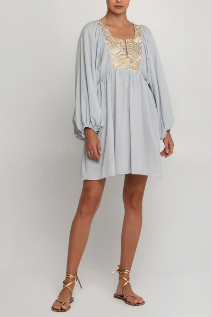 OVERSIZED SHORT COTTON DRESS "TRIANGLE" LIGHT GREY/GOLD