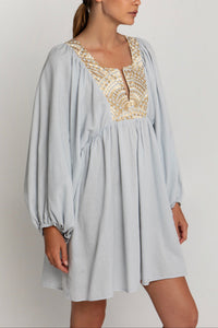 OVERSIZED SHORT COTTON DRESS "TRIANGLE" LIGHT GREY/GOLD