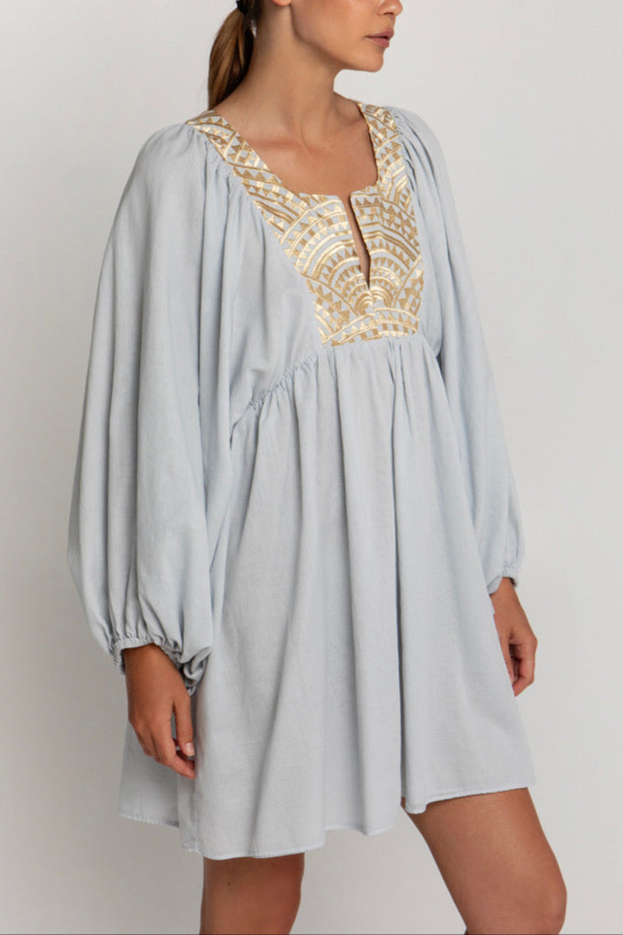 OVERSIZED SHORT COTTON DRESS "TRIANGLE" LIGHT GREY/GOLD