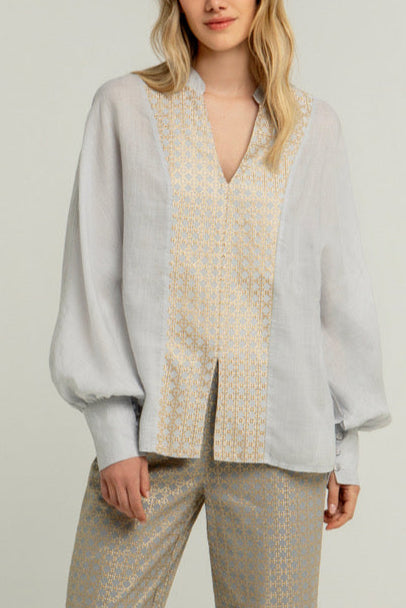 TUNIC BLOUSE "CROSS" LIGHT GREY/GOLD