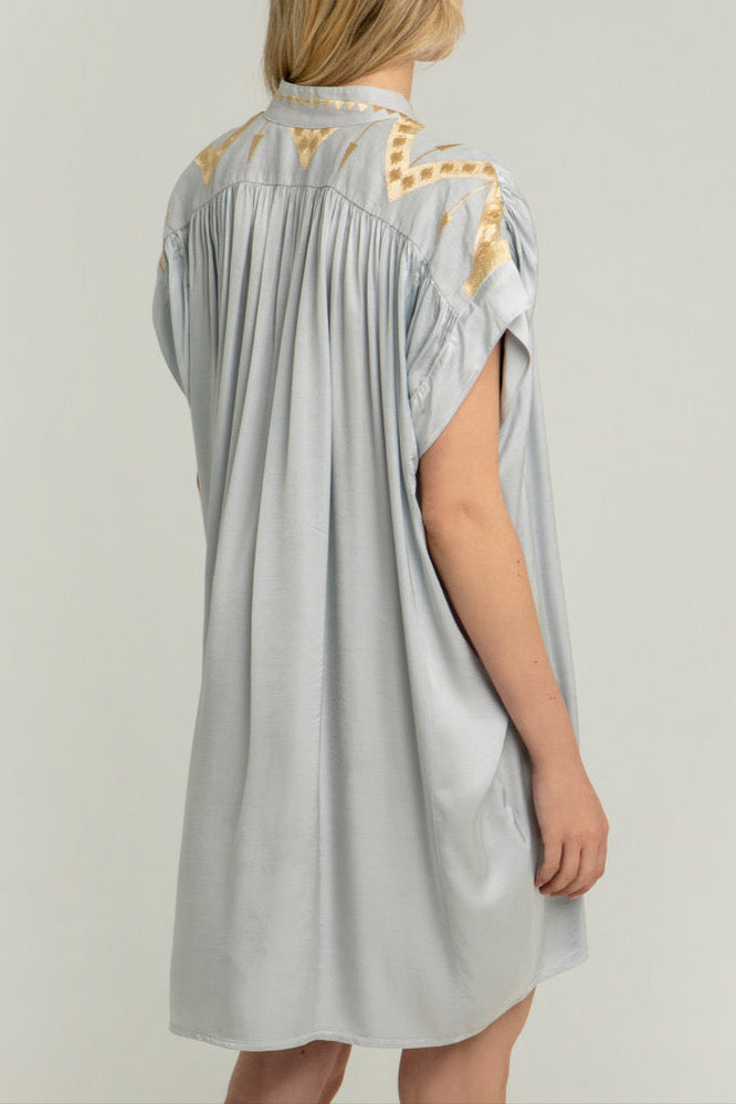 OVERSIZED SILKY DRESS "ROOTS" LIGHT GREY/GOLD