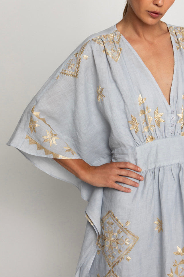 KIMONO RAMIE DRESS "LEFKADA" LIGHT GREY/GOLD