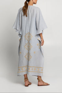 KIMONO RAMIE DRESS "LEFKADA" LIGHT GREY/GOLD