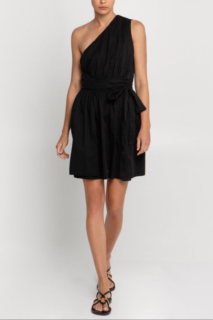 SHORT ONE SHOULDER COTTON WRAP DRESS "ALEA" BLACK