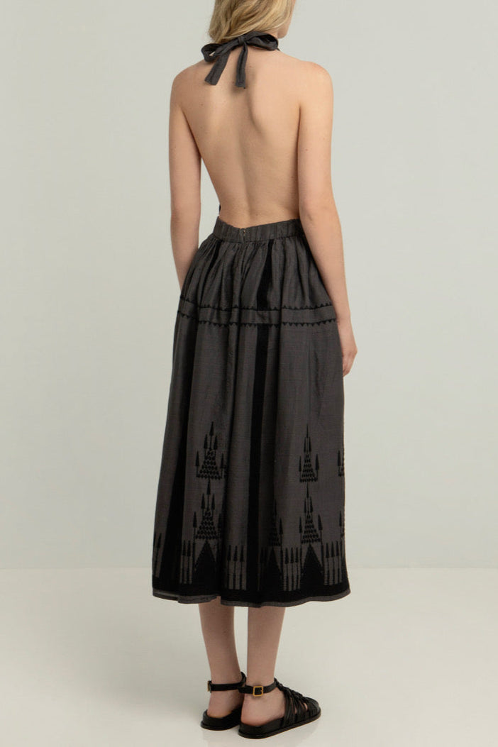 MIDI HALTERNECK DRESS "ROOTS" CHARCOAL/BLACK