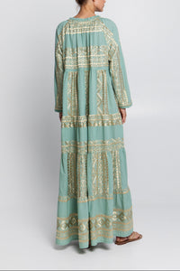 LONG DRESS "EMBROIDERED" SEA/GOLD