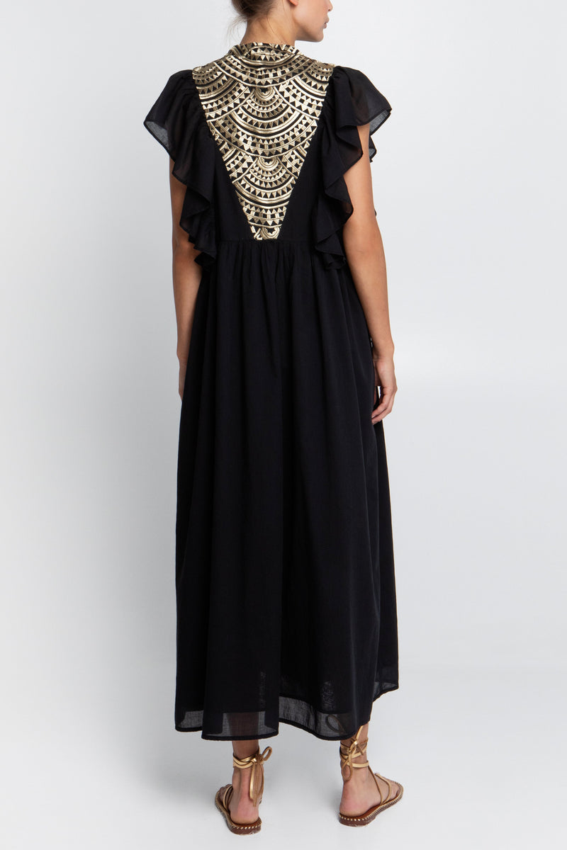 MIDI COTTON DRESS "TRIANGLE" BLACK/GOLD