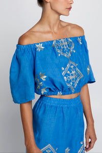 OFF SHOULDER CROP TOP "LEFKADA" BLUE RAF/GOLD